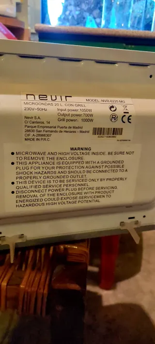 Microondas NEVIR blanco
