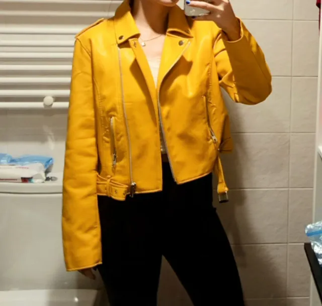 Cazadora de cuero mostaza