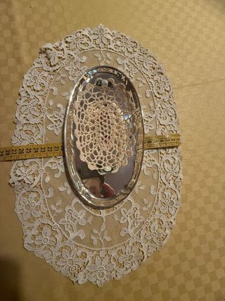 Set centrino pizzo, vassoio silver e cesti