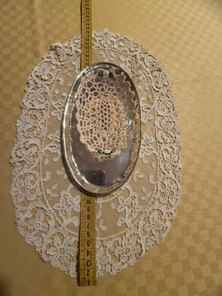 Set centrino pizzo, vassoio silver e cesti