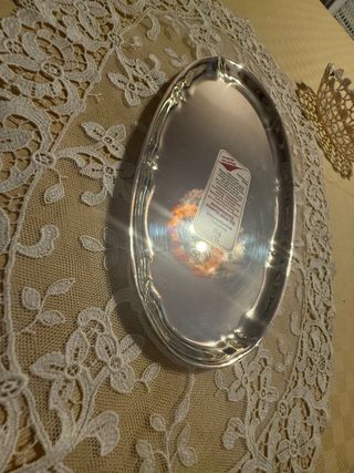 Set centrino pizzo, vassoio silver e cesti