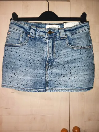 Falda pantalón Stradivarius denim brillos Talla M