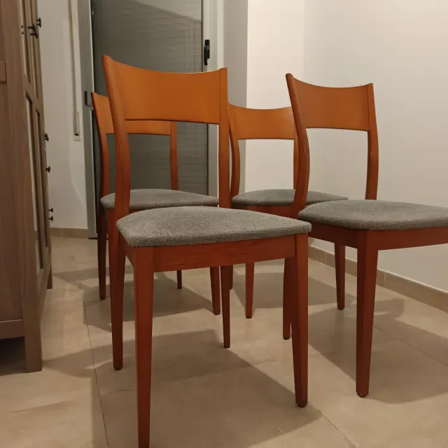 4 Sillas Comedor Cómodas Madera y Tela