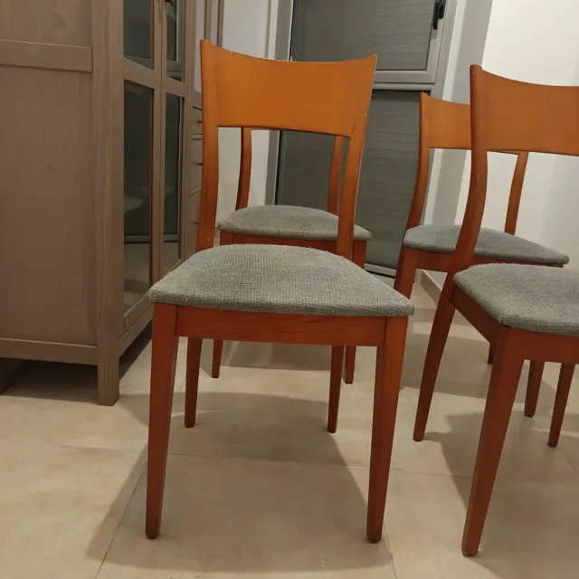 4 Sillas Comedor Cómodas Madera y Tela