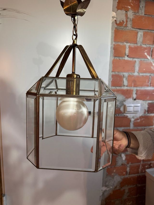 Lámpara colgante cristal y latón