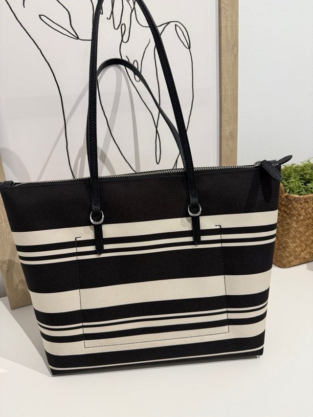 Bolso Tote Rayas Ralph Lauren Negro Blanco