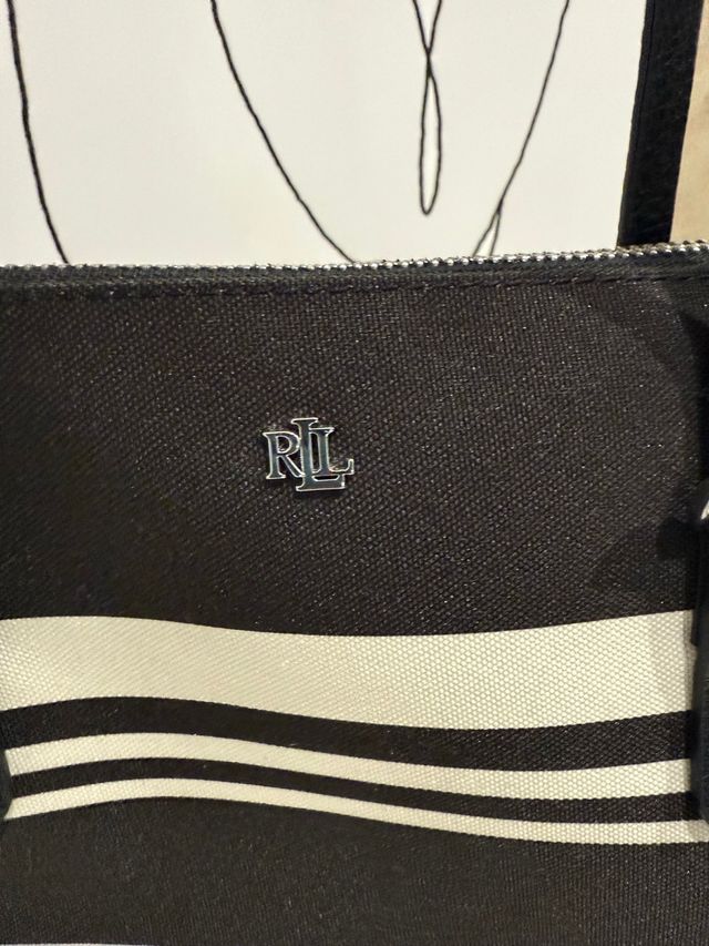Bolso Tote Rayas Ralph Lauren Negro Blanco