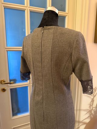 Vestito tubino lana grigio mezza manica pizzo