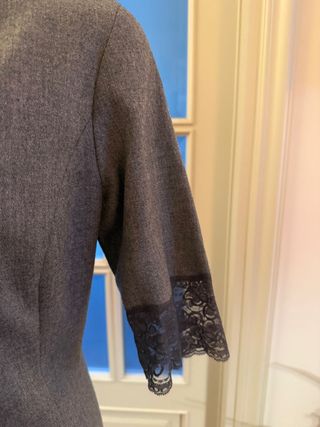 Vestito tubino lana grigio mezza manica pizzo