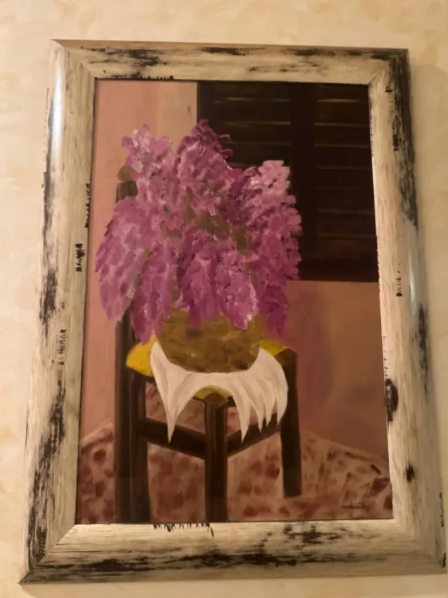 Cuadro óleo flores lilas