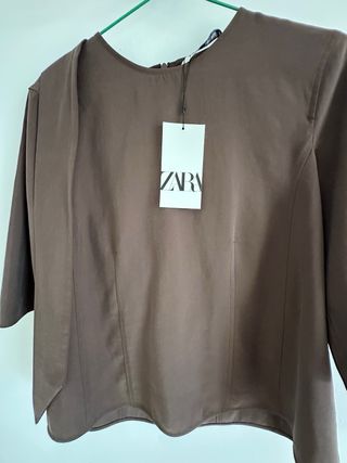 Camisa Zara Talla S Marrón con Lazo