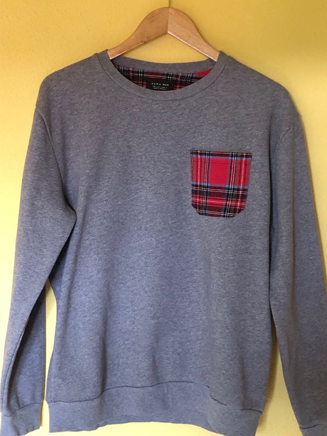 Sudadera Zara Gris con Bolsillo Tartán