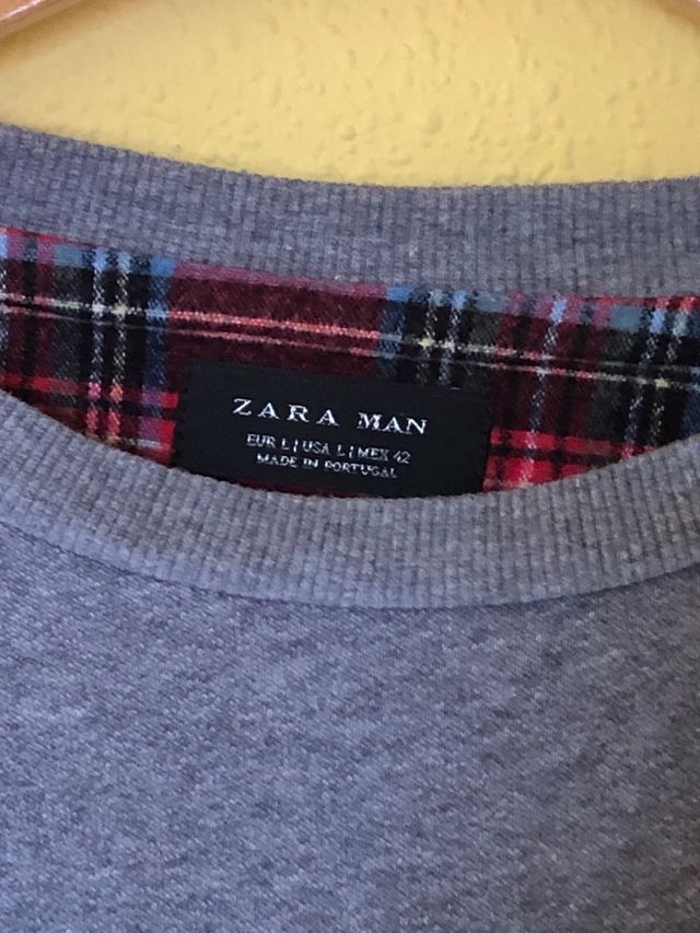 Sudadera Zara Gris con Bolsillo Tartán