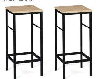 2 Taburetes Industriales Detroit Madera y Metal