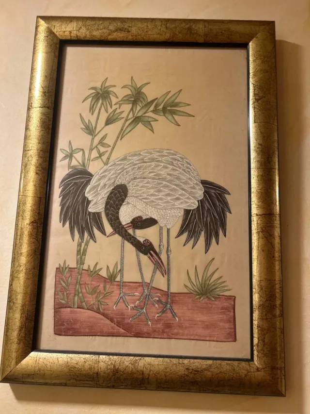 Cuadro Marco Dorado con Grullas