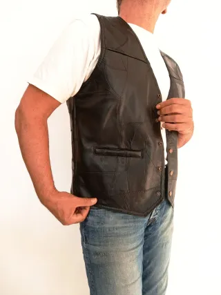 Chaleco vaquero cuero auténtico L Medidas indicada