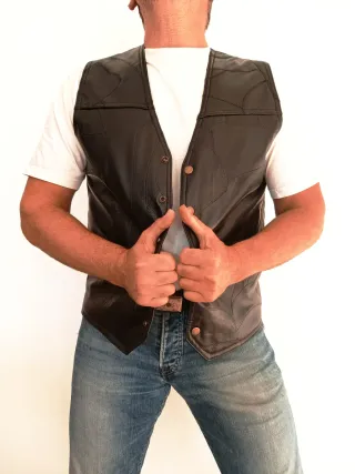 Chaleco vaquero cuero auténtico L Medidas indicada