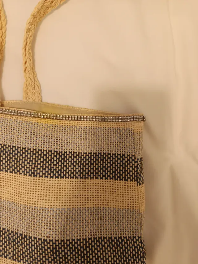 Bolso playero rayas beige y azul