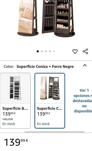 SONGMICS Espejo Joyero 360° LED 150cm Gris