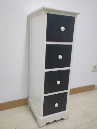 Comoda cassettiera in legno bianco e nero