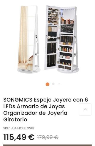 SONGMICS JJC002W01 Armario joyero con espejo