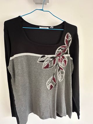 Jersey Punto Roma negro y gris con hojas