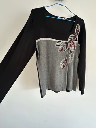 Jersey Punto Roma negro y gris con hojas