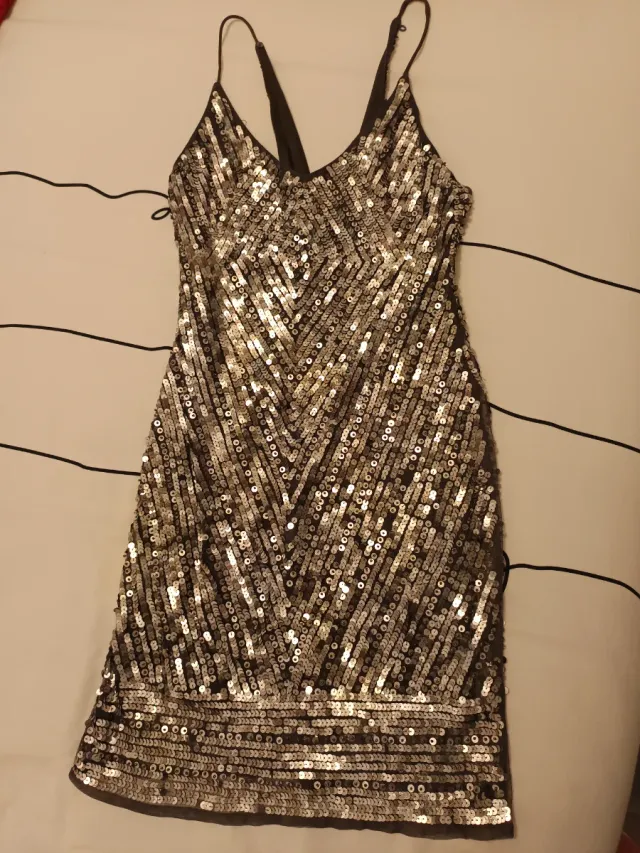 Vestido corto lentejuelas plateado envejecido