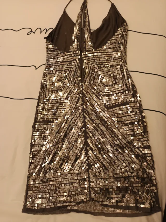 Vestido corto lentejuelas plateado envejecido