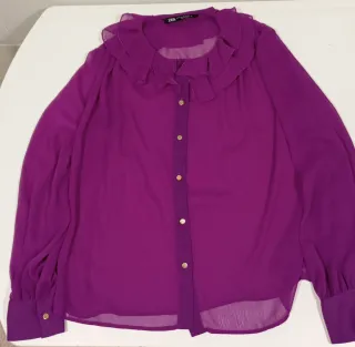 Blusa Zara Morada Transparente Volantes