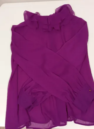 Blusa Zara Morada Transparente Volantes