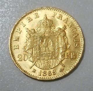 MONEDA ORO 20 FRANCOS 1869 NAPOLEON