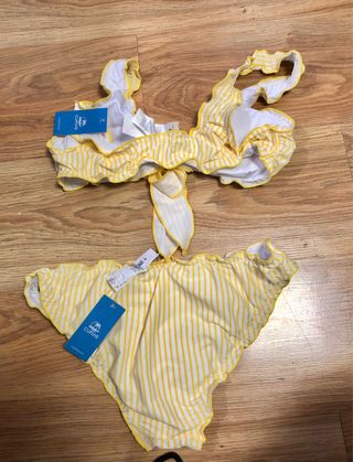 Conjunto Bikini Picnic Rayas Amarillo talla M
