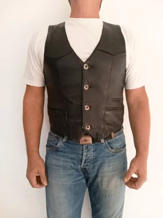 Chaleco cuero auténtico estilo vaquero S. Medidas