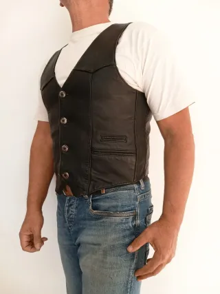 Chaleco cuero auténtico estilo vaquero S. Medidas