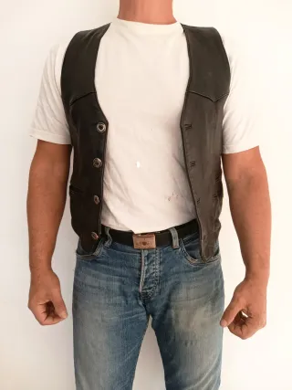 Chaleco cuero auténtico estilo vaquero S. Medidas