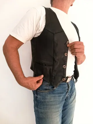 Chaleco cuero auténtico estilo vaquero S. Medidas