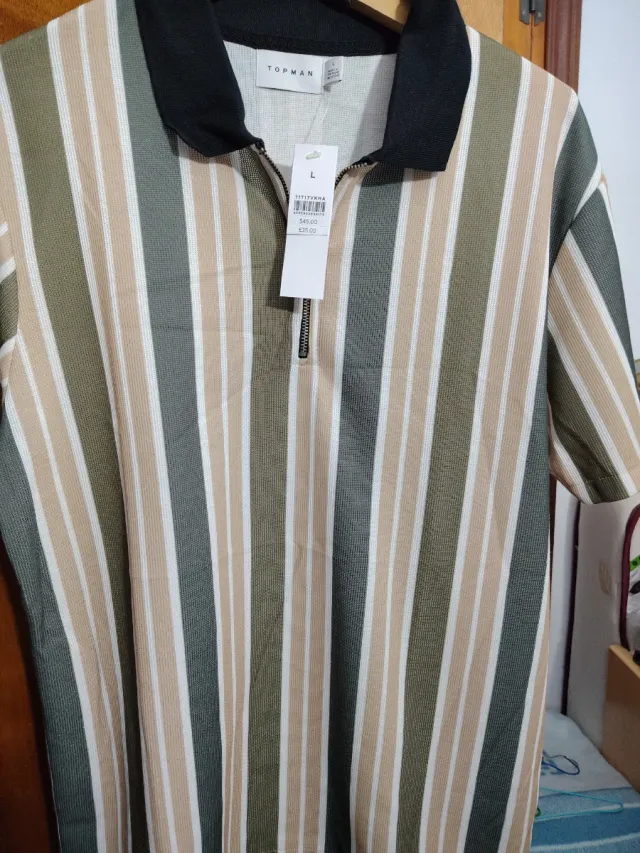 Camicia Topman Taglia L a Righe Beige in Offerta