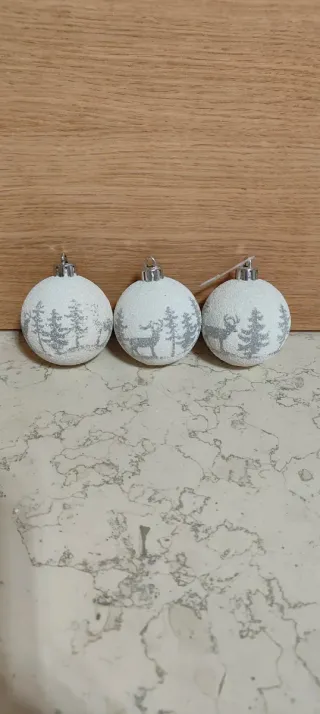 Set 11 Palle Natalizie Argento e Bianco