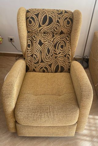 Sillón reclinable tela beige y marrón