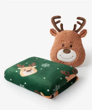 Manta y cojín reno Navidad