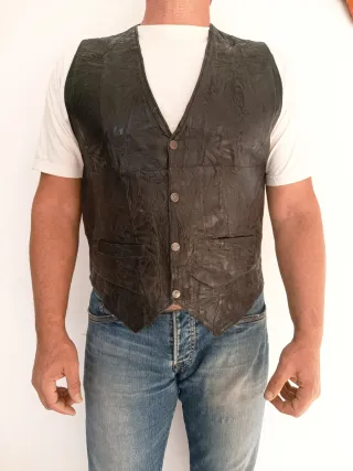 Chaleco vaquero cuero auténtico L Medidas indicada
