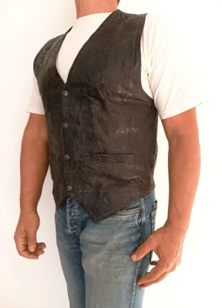 Chaleco vaquero cuero auténtico L Medidas indicada