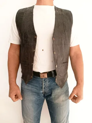 Chaleco vaquero cuero auténtico L Medidas indicada