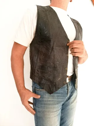 Chaleco vaquero cuero auténtico L Medidas indicada
