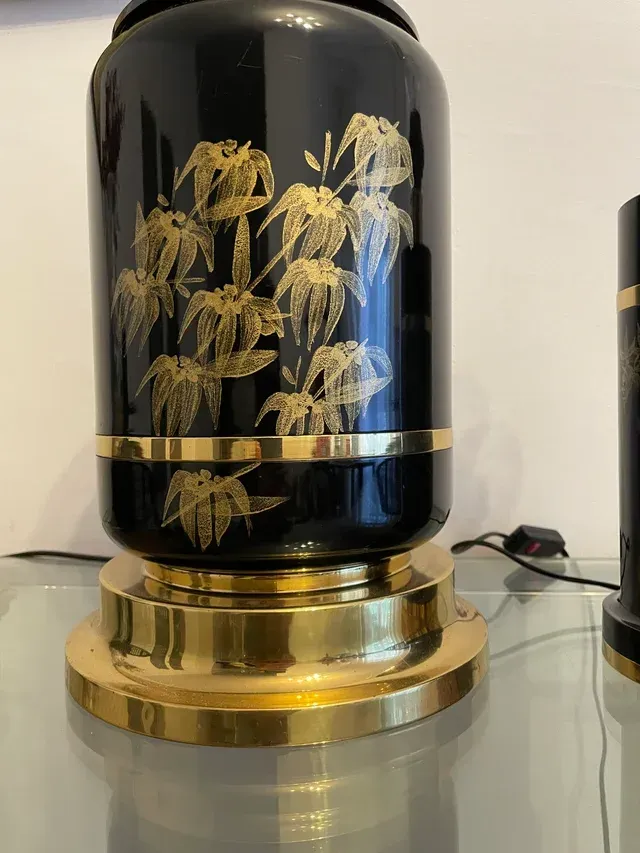 Coppia di lampade vintage in ottone laccato