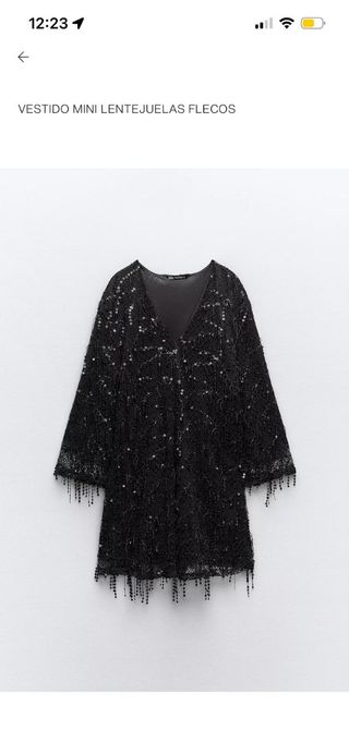 Vestido lentejuelas flecos negro