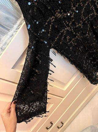 Vestido lentejuelas flecos negro