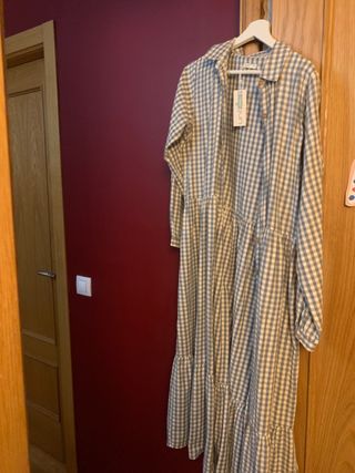 Vestido largo cuadros gris y blanco