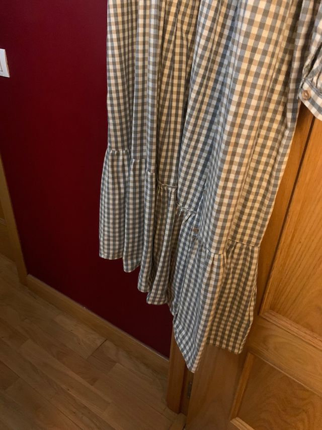 Vestido largo cuadros gris y blanco